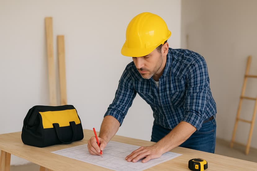 Professionnel travaillant sur un plan